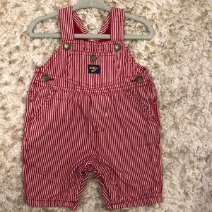 Baby red and white overalls